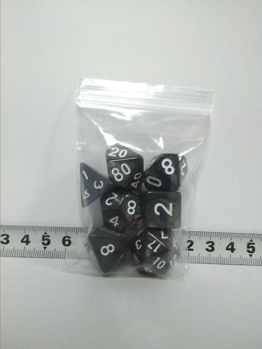 Набор кубиков 7шт: черный с белым МРАМОР (D00 D4 D6 D8 D10 D12 D20)