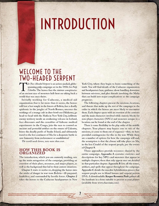 Two-headed Serpent: A Pulp Cthulhu Campaign for Call of Cthulhu