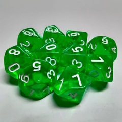 Кубик D10 напівпрозорий зелений