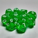 Кубик D10 полупрозрачный зеленый