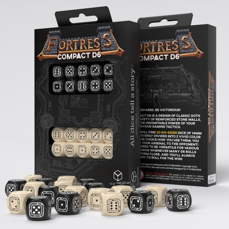 Набір кубиків Fortress Compact Black & Beige D6 Dice (20)