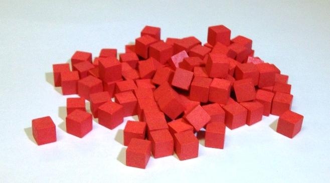 Кубик деревянный Mayday 8 мм - красный - 10 штук
