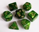 Набір кубиків 7шт: зелений з золотим МАРМУР (D00 D4 D6 D8 D10 D12 D20)