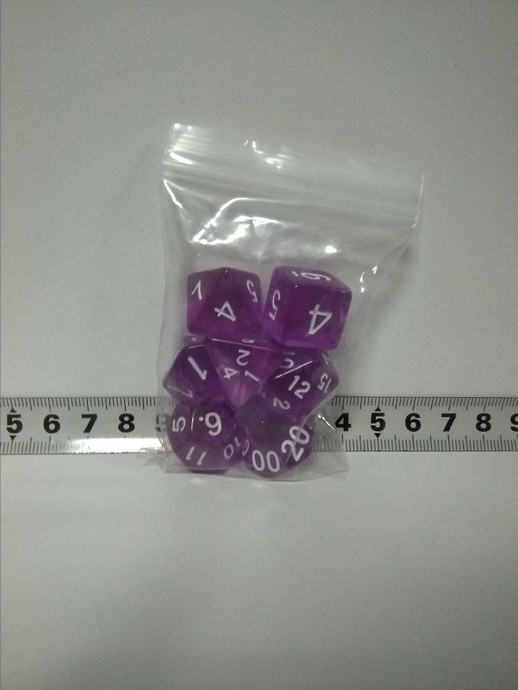 Набір кубиків 7шт: напівпрозорий фіолетовий (D00 D4 D6 D8 D10 D12 D20)