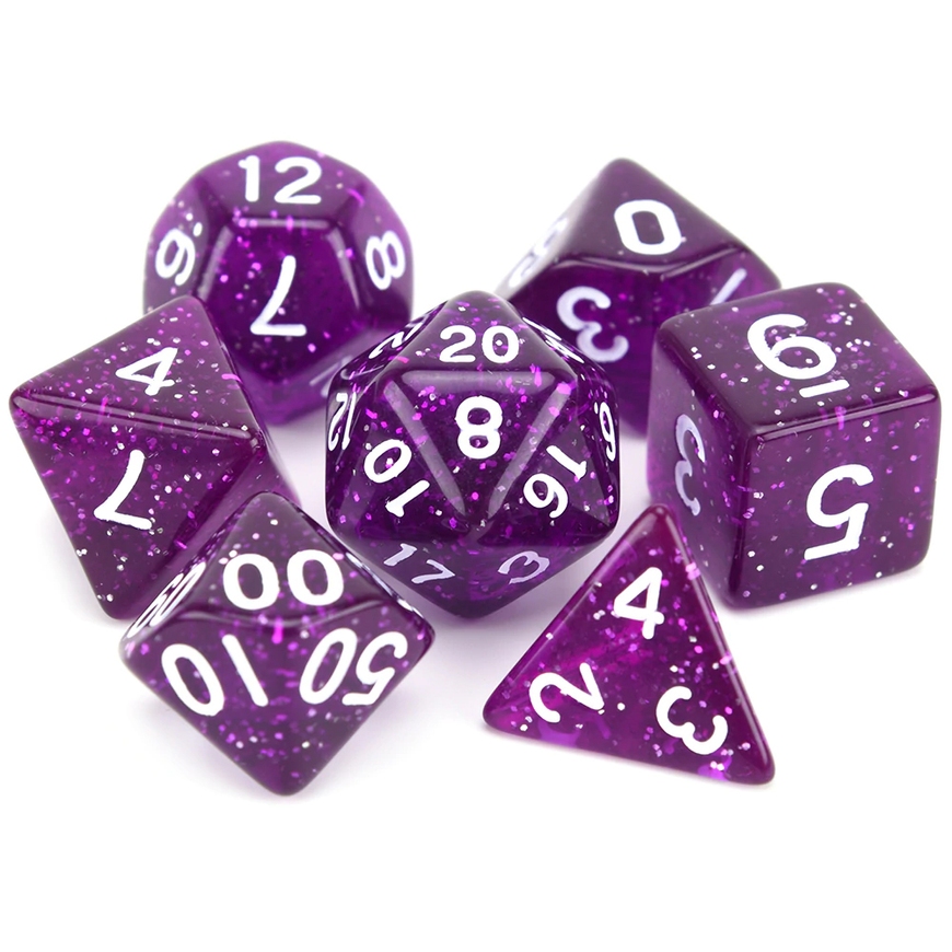 Набор кубиков 7шт: ГЛИТТЕР фиолетовый (D00 D4 D6 D8 D10 D12 D20)