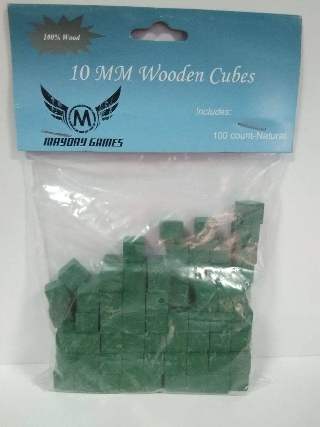 Кубик деревянный Mayday 10 мм - зелёный - 10 штук