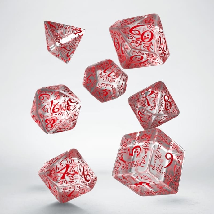 Набір кубиків Elvish Translucent & red Dice Set (7)