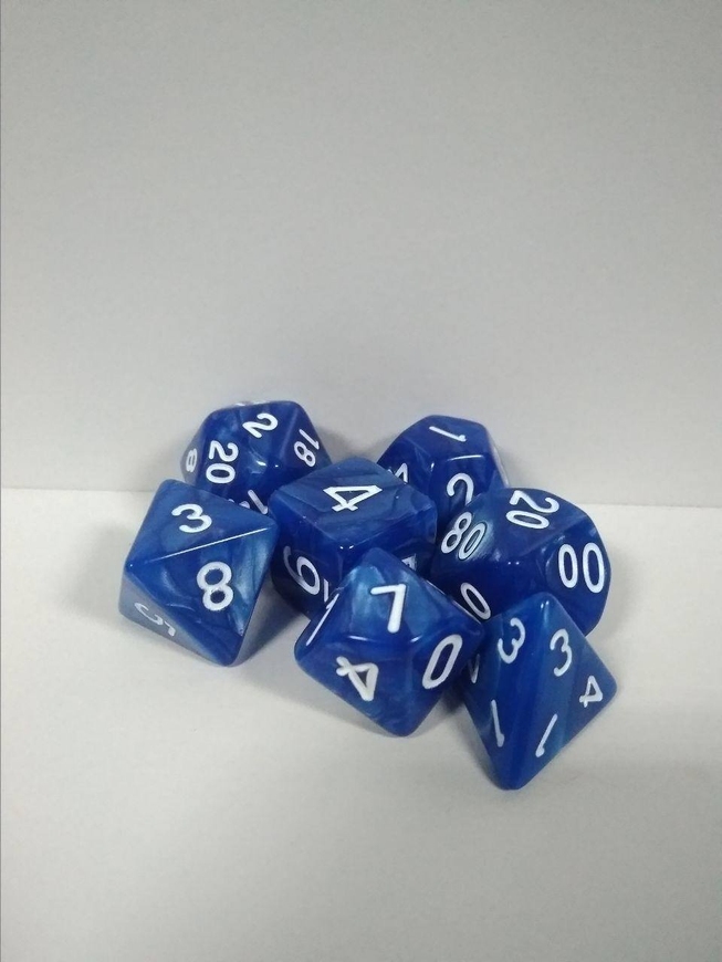 Набір кубиків 7шт: синій з білим МАРМУР (D00 D4 D6 D8 D10 D12 D20)
