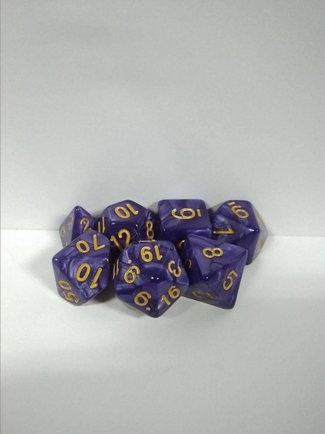 Набір кубиків 7шт: фіолетовий з золотим МАРМУР (D00 D4 D6 D8 D10 D12 D20)